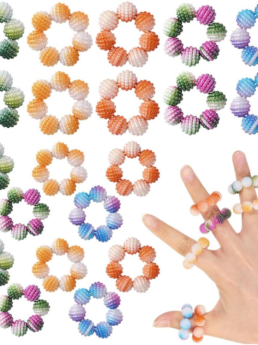 Fidget Ring for Adult Colored Spiky Bead Anxiety Rings Sensory Finger Acupressur